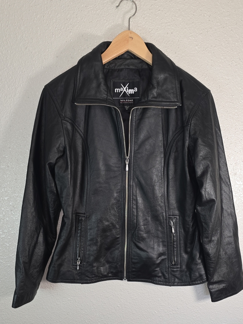 Wilsons Maxima Womens Black Leather Zip-Front Jacket